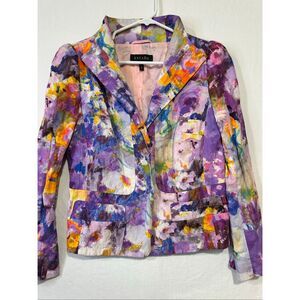 Escada multicolored watercolor floral two button blazer jacket, size 40